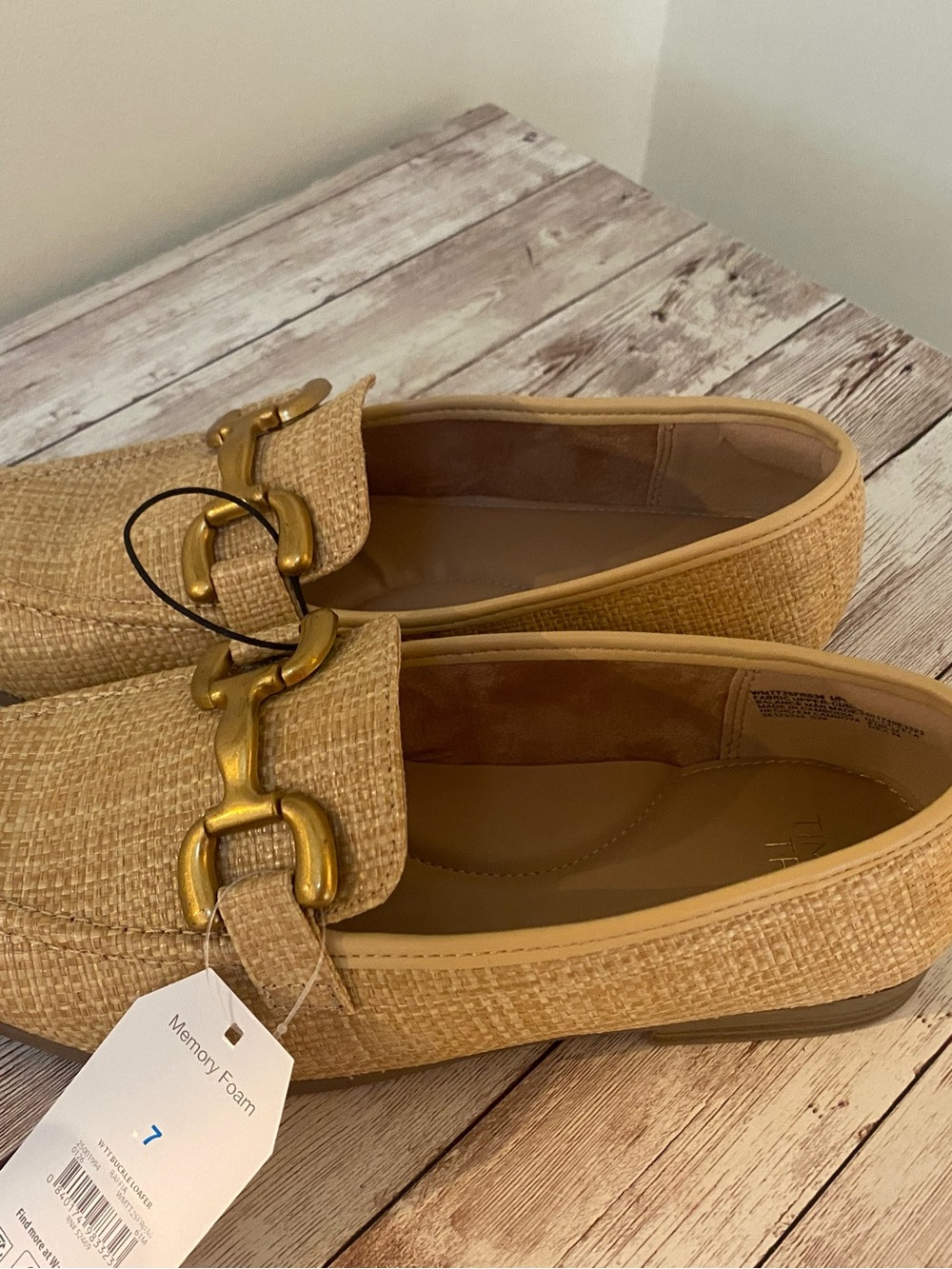 Time and Tru Tan Raffia Loafers with Gold Hardware